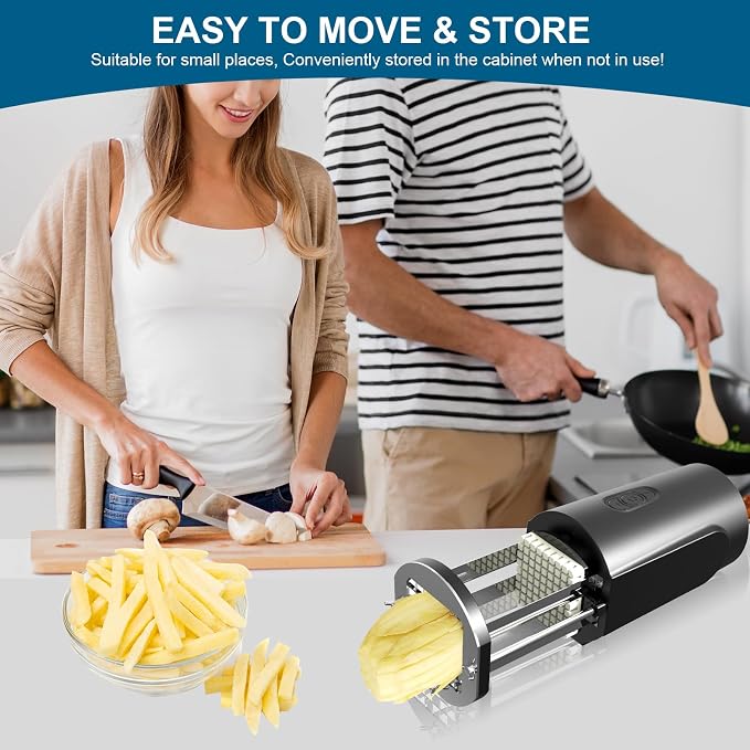 Electric French Fry Cutter, Professional Commercial Potato Cutter with 1/2 & 3/8 Inch Stainless Steel Blade, Electric French Fries Maker, Household Potato Carrots Cucumbers Slicer
