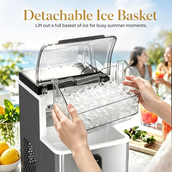 Kismile Nugget Ice Makers Countertop,35Lbs/24H,Portable Sonic Ice Machine with Self-Cleaning,One-Click Operation for Home/Office(Stainless Steels Silver)