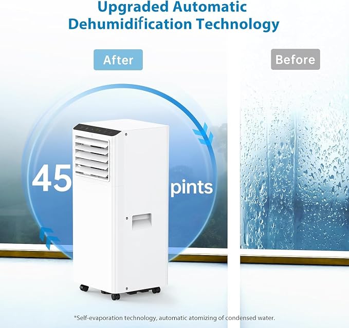 8000Btus Portable Air Conditioner 3-in-1 with Remote Control and LED Display - Cools Up to 350 Sq. Ft., Includes Dehumidifier, Fan, Sleep Mode, Energy Efficient, and Easy Installation Kit