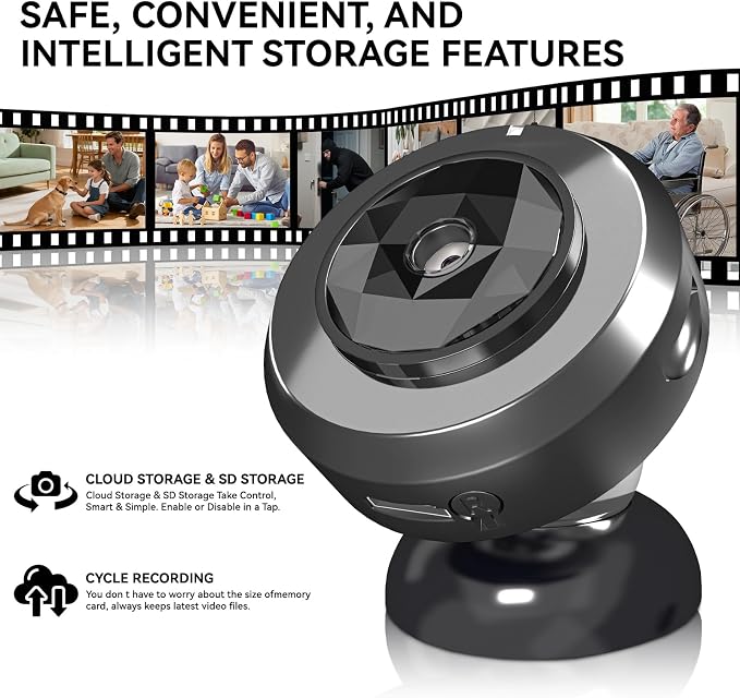 4K Indoor Security Hidden Camera: Mini Spy Camera for Home,Wireless Works with WiFi & Free Cloud Storage,APP Control Smart Motion Detection for Baby/Pet/Parents Surveillance(Deep Black)