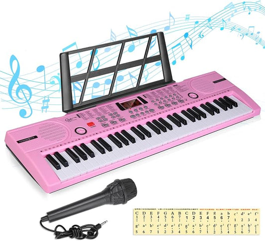Piano Keyboard, 61 Keys Beginner Electronic Keyboard Portable Digital Music Keyboard, Early Education Music Instrument with Microphone & Music Sheet Stand