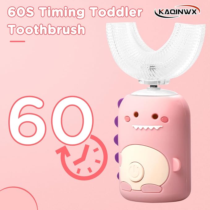 Kids U Shaped Electric Toothbrush for Age 2-12, Rechargeable Toddler Toothbrush with 60S Smart Timer, Dinosaur Design, IPX7 Waterproof & 360°Cleaning,Develop Kids' Brushing Habits