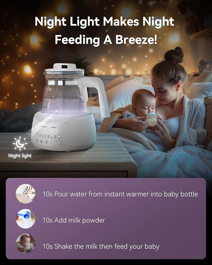 comfyer BK01 Bottle Warmer, Baby Bottle Warmer with Night Light & Faster Cooling Fan, Instantly Water Warmer, Tea Kettle Electric with 6 Temperature Control Presets, Feed Baby More Easier & Healthier
