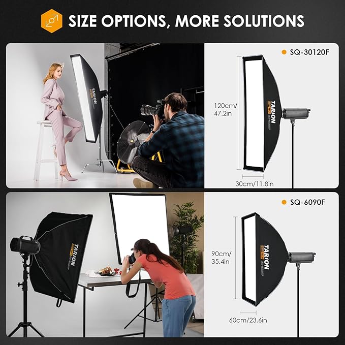 TARION 11.8"x47.2" Quick Release Strip Softbox - Foldable Bowens Mount Softbox with Diffusers/Honeycomb Grid/Carrying Bag for Live Streaming, Photography, Videography (SQ-30120F)