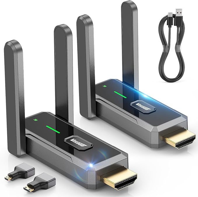 2026 Wireless Transmitter and Receiver, 492FT Long Range Extender, Low Latency & Stable Connection, Streams Video Wirelessly from Netflix, Laptop, TV Box, Camera to Multiple Screens & TVs