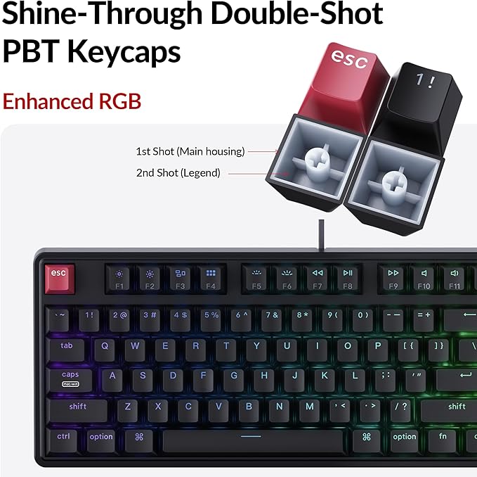 Keychron C3 Pro TKL 80% Wired Mechanical Keyboard, 8K Polling Rate, QMK/VIA Programmable, Hot-Swappable, RGB Backlit Shine-Through Keycaps, Super Banana Switch, for Windows/Mac