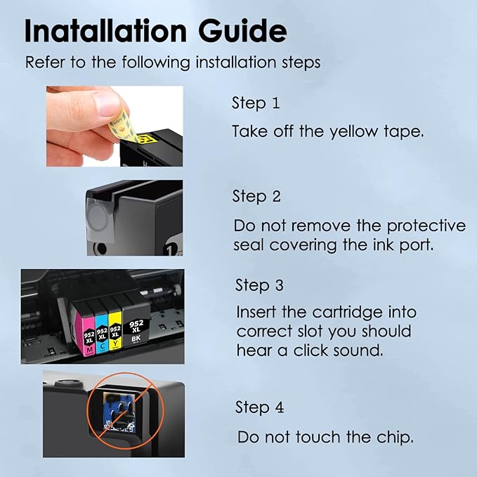 Compatible Ink Cartridge Replacement for HP 952XL 952 XL Ink Cartridges Combo Pack to use with HP Officejet Pro 8710 7740 8720 8715 8210 8703 8702 Printers (Black Cyan Magenta Yellow)