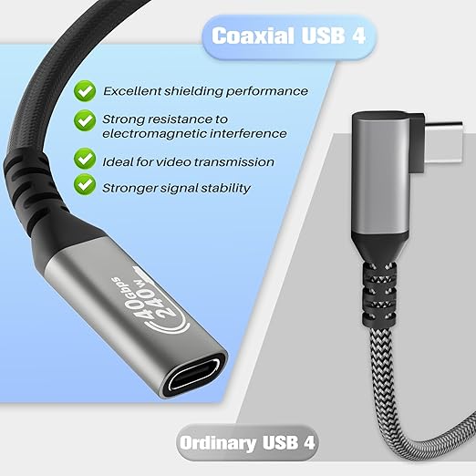 USB 4 Extension Cable 3FT, Coaxial Cable, USB C Male to Female Cable, 40Gbps, 8K/5K@60Hz, 240W, Compatible for MacBook, SSD, iPhone 17/16/15 Series, Thunderbolt 5/4/3, S24, XPS, Surface Pro, Coaxial