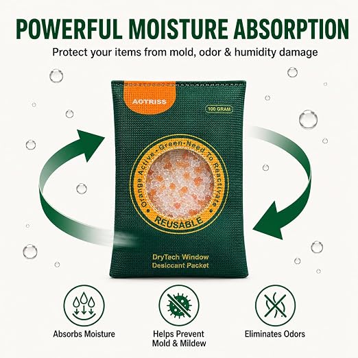 5 Packs 100g Silica Gel Packets, Reusable Desiccant Pack with Color Indicator, Moisture Absorber for Safe, Car, Closet & Storage, Color-Changing Silica Gel with Microwave Reactivation