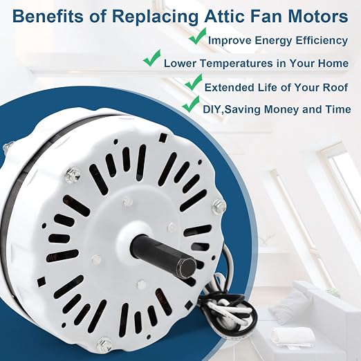 F0510B2944 Attic Roof Power Vent Fan Motor, Replacement for Lomanco Lomancool 2000 & 1800 Series 3.4 Aamps, 1/10HP, 1100RPM Motor, 1 Pack