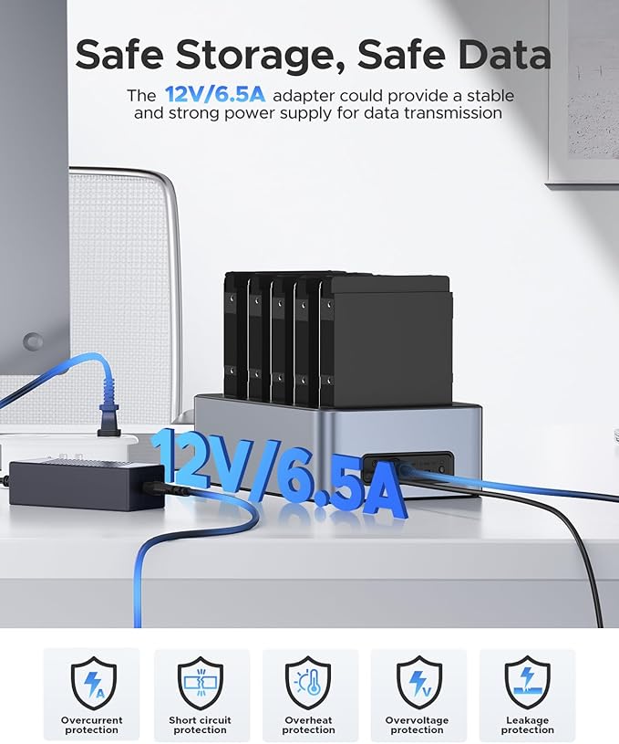 ORICO USB C 5 Bay Hard Drive Cloner/Duplicate Hard Drive Docking Station Aluminum USB 3.2 Gen 1 for 2.5''/3.5'' SSD HDD Up to 20TB-6656C3