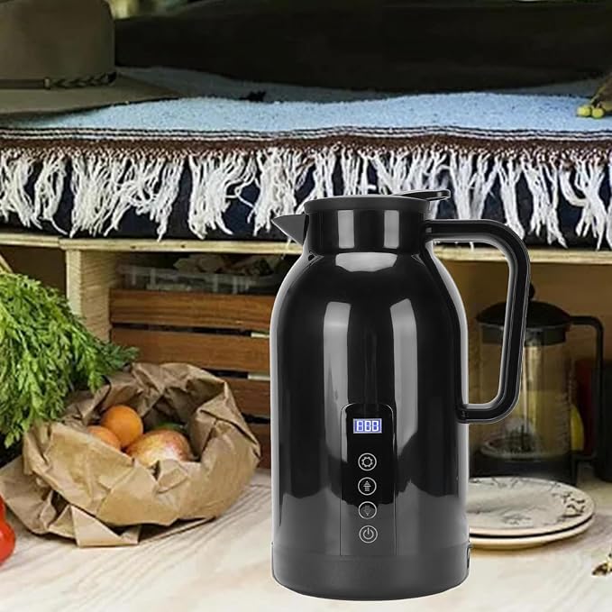 Car Kettle, 1300ml Stainless Steel Leak Proof Travel Electric Hot Water Boiler with LCD Display for Drivers Business Travelers, 12V 24V