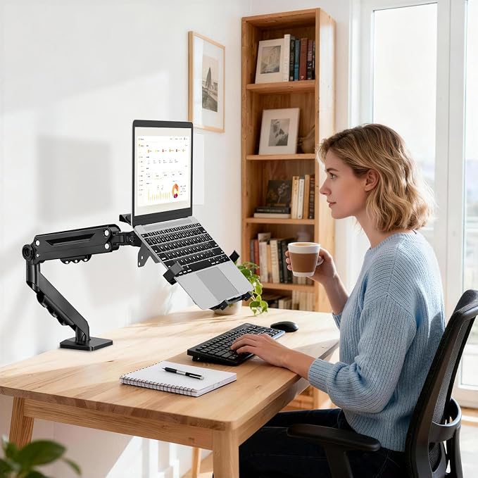 PUTORSEN Laptop Arm Mount Desk - Fits Max 18" Notebook and 40" Computer Screen, 2-in-1 Monitor Mount with Adjustable Laptop Tray, Hold Up to 26.5lbs