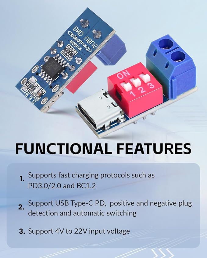 USB-C PD Trigger Board Module PD/QC Decoy Fast Charge USB Type-c to 12V High Speed Charger Power Delivery Boost (4PCS)