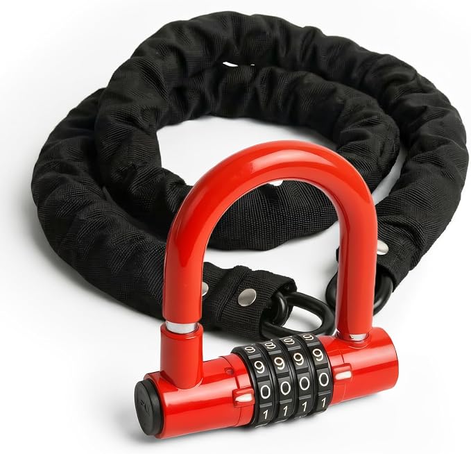 Bike Chain Lock Combination, 4 Digit Mini U Lock Anti-Theft Bicycle Lock Combo, 3.3FT x 8mm Security Steel Chain Locks for Electric Bike, Scooter, Motorcycle ﻿