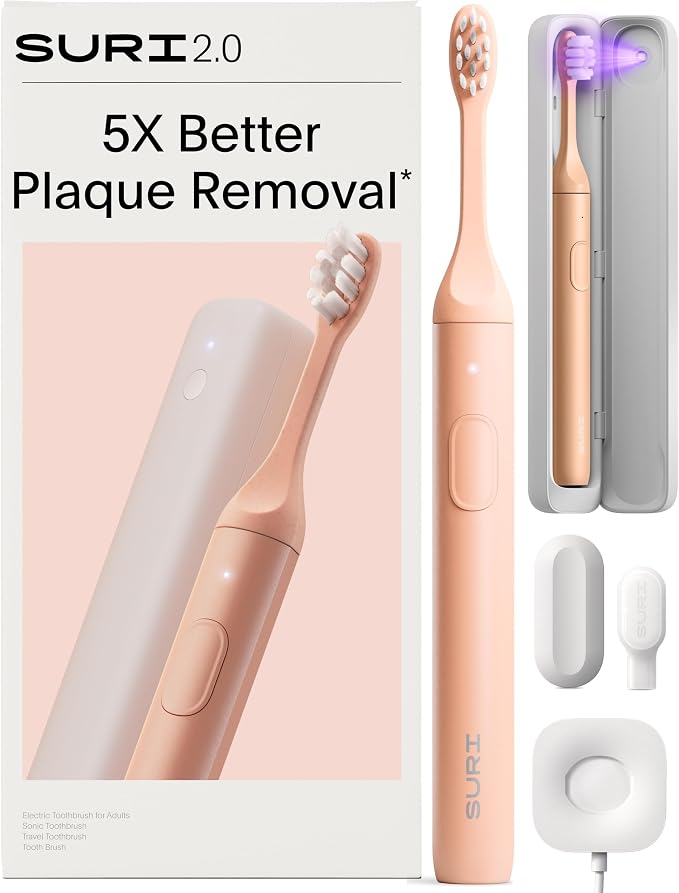 SURI 2.0 New Sonic Electric Toothbrush with Pressure Sensor & UV-Cleaning Travel Case | 1 Month+ Battery | Electric Toothbrush for Adults | Travel Toothbrushes | Tooth Brush | Pink