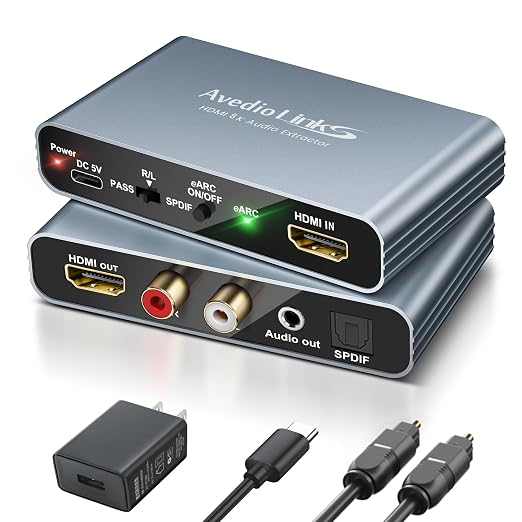 8K eARC HDMI Audio Extractor Converter, 4K@120Hz ARC HDMI Adapter to Optical/SPDIF RCA 3.5mm AUX Audio Adapter Converter Splitter Support LPCM 5.1/DTS/DSD for Laptop/TV Box/DVD/PS5/Soundbar/Speaker