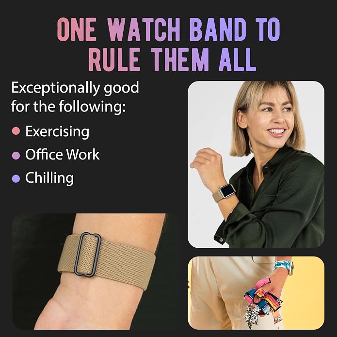 Braxley Bands for Apple Watches - Stretchy and Washable - Adjustable with Apple Watch Bands for Women & Men - Compatible with Apple Watch Series SE Ultra 9 8 7 6 5 4 3 2 1