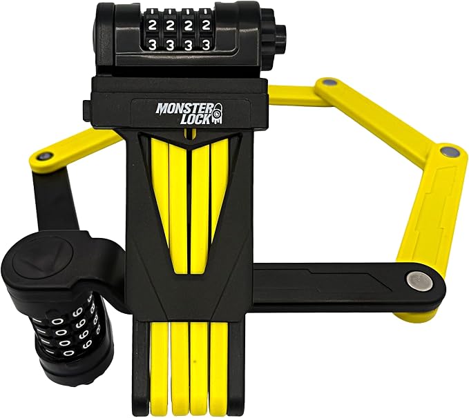 Monster Folding Bike Lock – Heavy-Duty Anti-Theft Hardened Steel, Rust-Proof, Foldable Compact High-Security Lock for Bicycle, Scooter & Motorcycle (Yellow Combo)