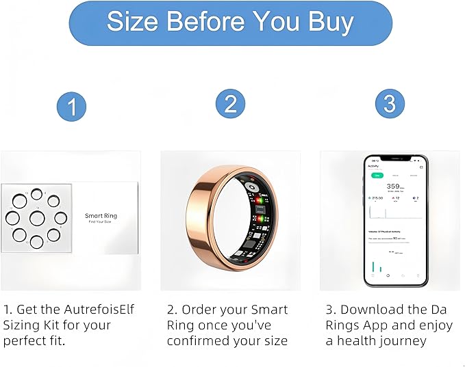 Smart Ring for Women Men, Health Fitness Ring Gen 3 with Free App No Subscription Fee, Stress & Sleep Monitor, Heart Rate & Step Tracker, IP68 Waterproof, Android/iOS Compatible (Rosegold,7)