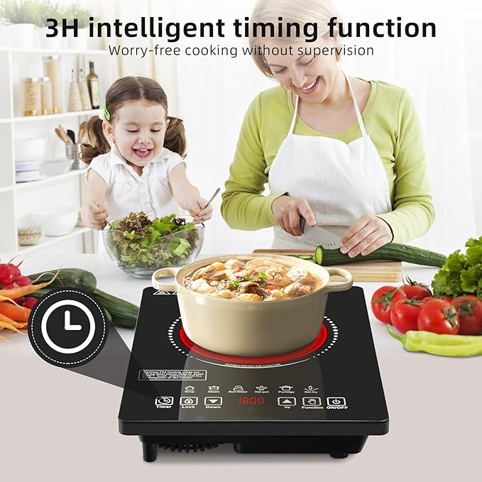 Single Burner Electric Cooktop,110V 1800W Electric Stove Top with LED Touch Control,9 Power Levels, 3 hTimer, Safety Lock,single burner cooktop Overheat protection