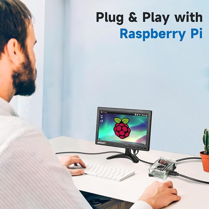 10.1" Security Monitor, 1024x600 HD Display, HDMI VGA BNC AV USB Ports, Small Monitor with Built-in Speakers & Remote Control, for CCTV Surveillance, DVR, PC, Raspberry Pi