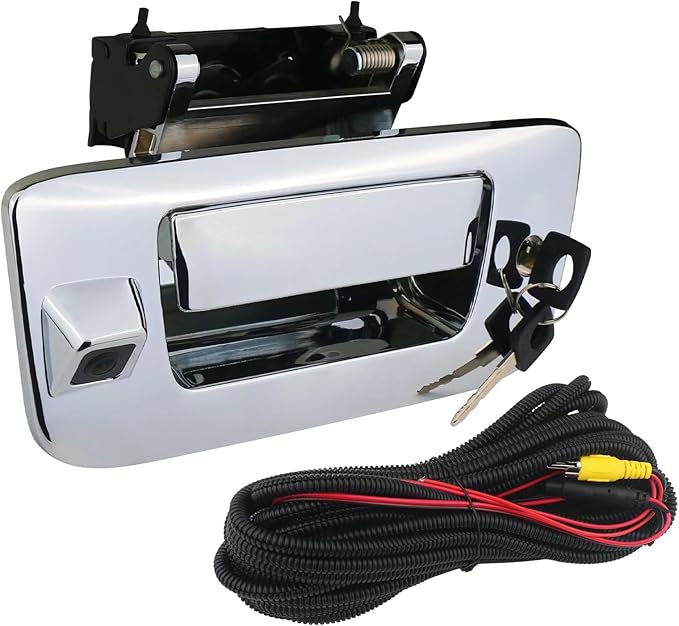 Backup Camera with Tailgate Handle & Bezel Trim & Lock Cylinder Chrome Compatible with 2007-2014 Chevrolet Chevy Silverado, GMC Sierra Truck 1500 2500 3500 Tailgate Parts