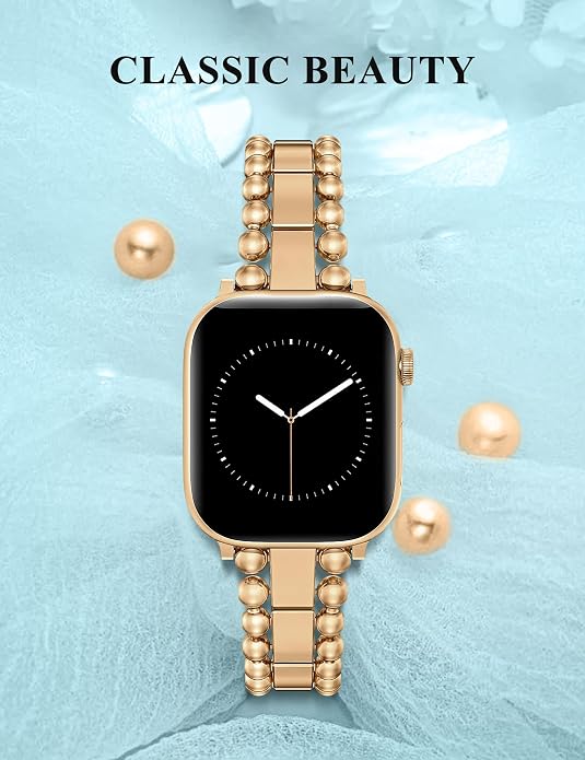 TOYOUTHS Beaded Bracelet Compatible with Apple Watch Bands 38/40/41/42/44/45/46/49mm Women, Dressy Fancy Stainless Steel Metal Elegant Jewelry Strap for iWatch Series 11 10 9 8 7 6 5 4 Ultra/SE 3 2 1