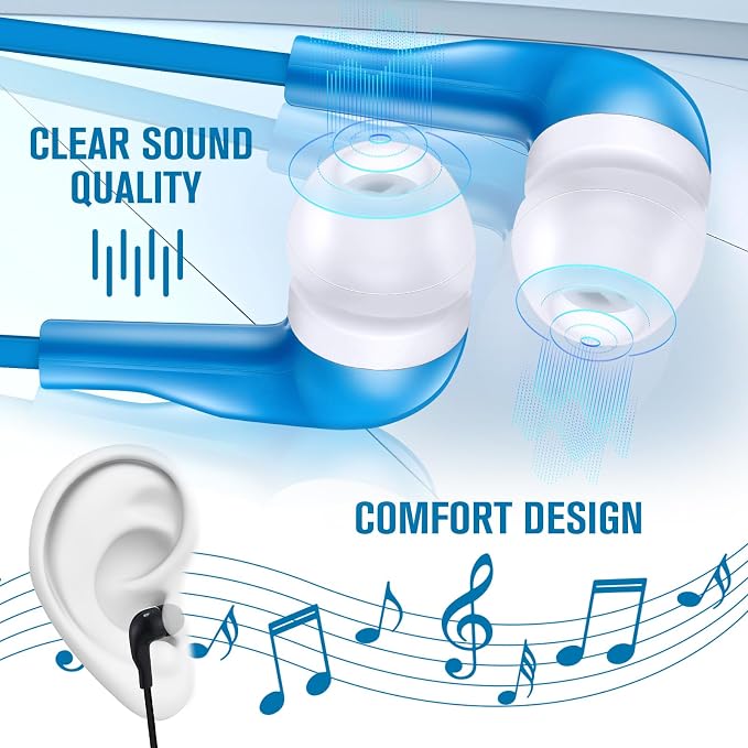 Konohan 160 Packs Bulk Earbuds with Wire Earphones Classroom Wired Headphones for Students Headphones Individually Bagged, 8 Colors Ear Buds Bulk for Classroom School Library(Colorful)