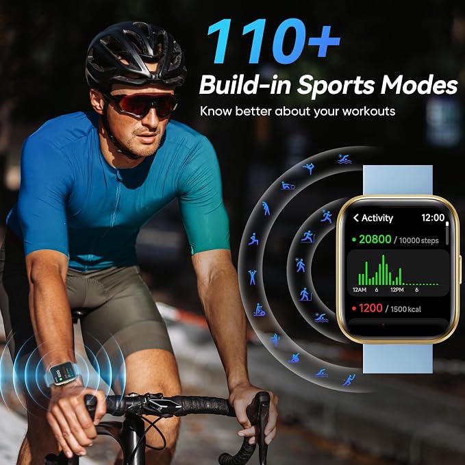 Fitpolo Smart Watches for Men/Women, 1.8'' Alexa Built-in Fitness Tracker Watch with Bluetooth Calls, IP68 Waterproof, Heart Rate/Sleep/SpO2/Stress Monitor, 110 Sport Modes for Android & iPhone