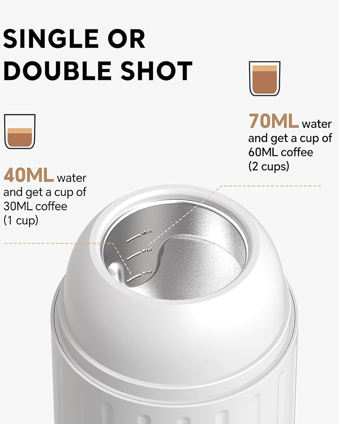 Portable Espresso Machine, 2-in-1 Hot/Cold Brew & Fast Self-heating with USB-C,Travel Coffee Maker with 7800mAh for Camping RV Hiking Compatible with NS Capsules & Ground Coffee White