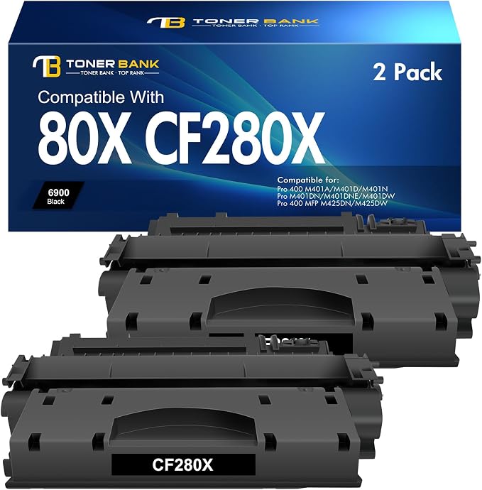 CF280X 80X Toner Cartridge Black Compatible for HP 80X 80A CF280X CF280A for HP LaserJet Pro 400 M401n M401dn MFP M425dn M401dne M401dw M425dw M401 M425 Printer Toner Ink High Yield(2 Pack)