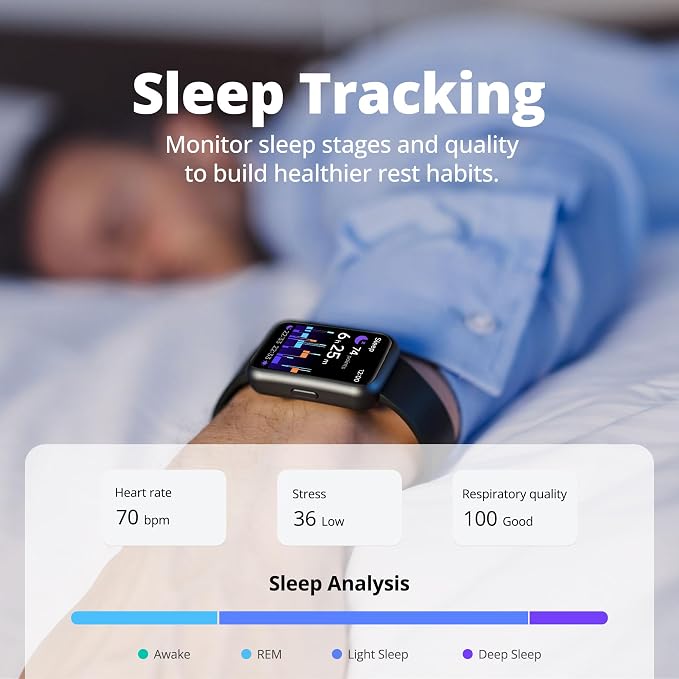 Fitness Tracker for Men & Women with 1.47” HD Display, Heart Rate & SpO2 Tracking, Sleep & Activity Monitor, 100+ Sports Modes, 3ATM Waterproof Smart Band, Works with Android & iOS, Black