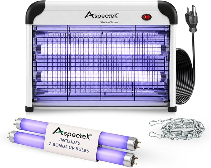 ASPECTEK 20W Electric Bug Zapper, UV Fly Trap and Mosquito Killer for Indoor and Covered Outdoor Spaces, Patio, Garage, Includes 2 Replacement Bulbs, Effective Gnat, Moth and Insect Control