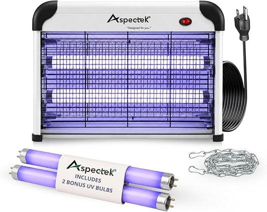 ASPECTEK 20W Electric Bug Zapper, UV Fly Trap and Mosquito Killer for Indoor and Covered Outdoor Spaces, Patio, Garage, Includes 2 Replacement Bulbs, Effective Gnat, Moth and Insect Control