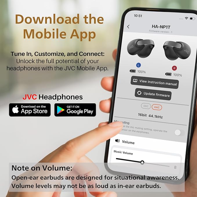 JVC Nearphones Open Ear True Wireless Headphones - Open Ear Earbuds - Bluetooth 5.3-24H Playback - IPX4 Water Resistant - Built-in Mic - Awareness & Comfort - Ear Clip Earbuds - HANP1T