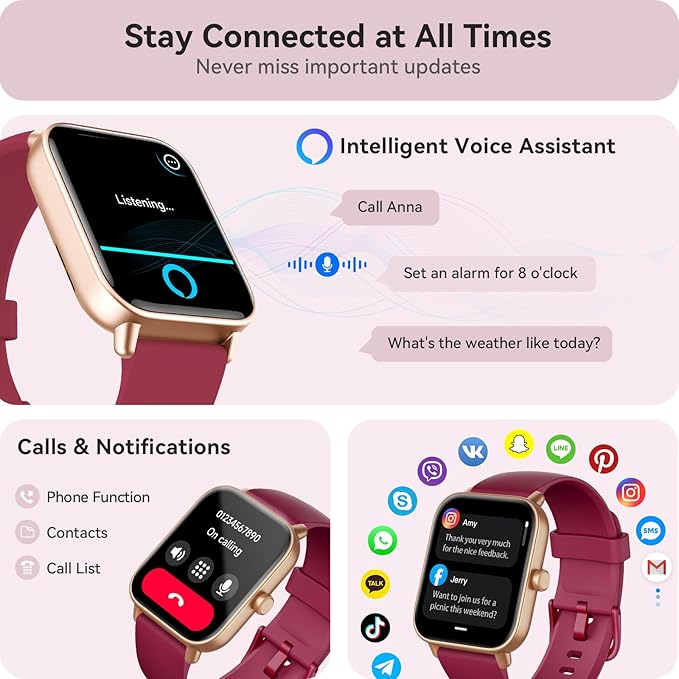 Gydom Smart Watch for Women Android & iPhone, Alexa Built-in, 1.8" Smartwatch with Heart Rate/SpO2/Sleep Monitor, IP68 Waterproof Activity Fitness Tracker, 101+ Sports Mode, Red