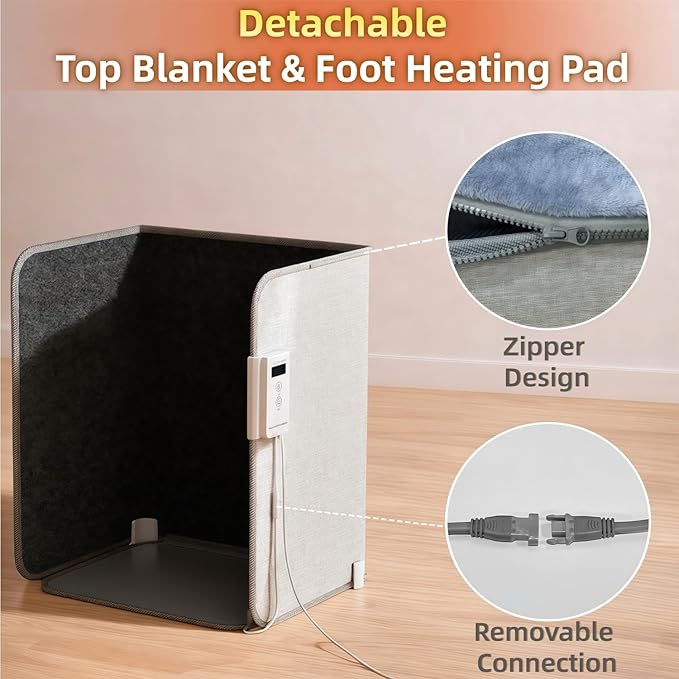 Under Desk Heater, Foot Warmer with Foot Heating Pad, Quiet 195W Under Desk Foot Warmer with Detachable Blanket for Office Home, Energy-Saving 5 Temperature Levels Timer Grey Cuboid UEMUSI