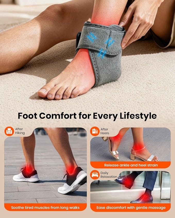 Foot Renew Massager for Neuropathy, 3-in-1 Cordless & Portable Foot and Ankle Massager for Heel, Arch & Ankle Relief, 3-Level Vibration & Heat, Ideal Gift, Includes Extension Strap (Gray)