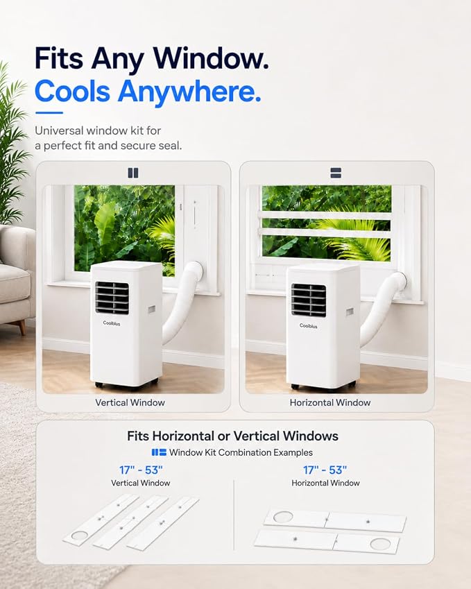 Coolblus Portable Air Conditioners, 8400 BTU air conditioner Cools Up to 350 Sq.Ft, 3 in 1 Portable AC with Remote, 24H Timer, Sleep Mode, Window Kit & Filter Brush, No Wall Required