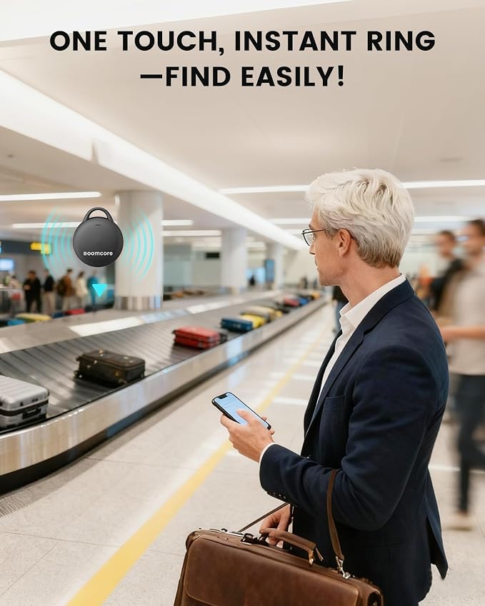 4-Pack Tracker Tags for iOS (Not for Android), Louder Sound Key Finder with an Extra Replacement Battery, Item Finder Air Tracker Smart Tag for Keys, Wallet, Suitcase, Luggage