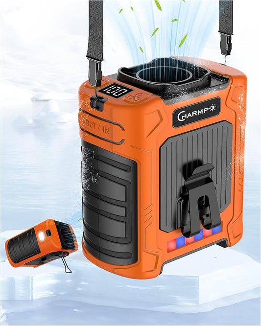 Portable Waist Fan, 10000mAh Rechargeable Belt Clip Fan, 59ft/s Turbo Airflow, 18500RPM 6-Speed, Up to 35H Hands-Free Cooling with Bottom Air Intake, LED SOS Light for Jobsite, Outdoor Work, Camping