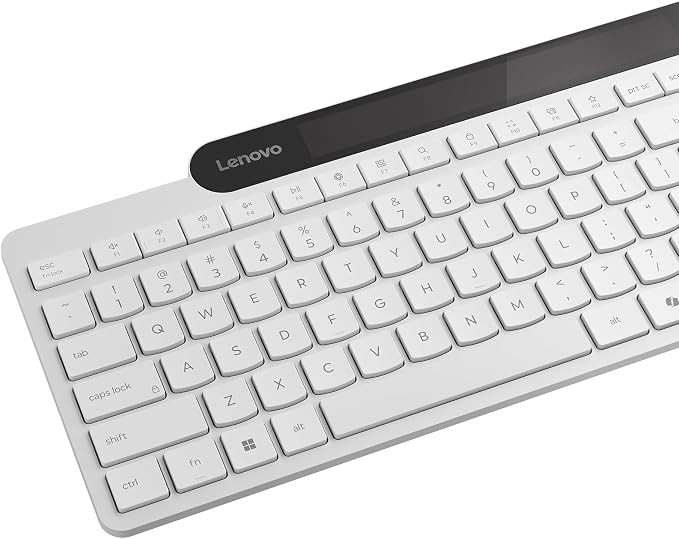 Lenovo 800 Self-Charging Bluetooth Keyboard, Uses Ambient Light for Charging, Bluetooth 5.1, Supports 3 Devices, Battery Free, Wireless, White
