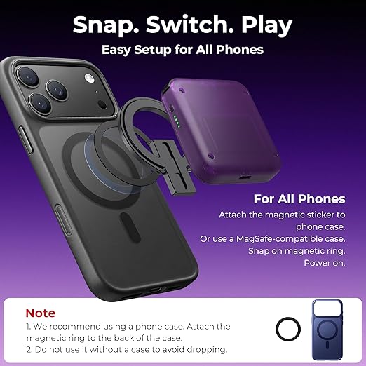 abxylute M4 Snap-On Mobile Gaming Controller for Android & iPhone, Switch 1&2, Portable Bluetooth Mini Controller, Pocket-Sized Retro Emulator Gamepad w/Stand, Dual Joystick Turbo Pro Gaming, Magnetic (Purple)