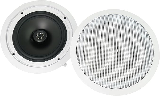 Rockville Pair CC80T White 8" 70V Commercial Ceiling Speakers | 2-Way, Adjustable Taps 20W, 15W, 10W, 5W, 2.5W, Swivel Tweeter, 8-Ohm 50W Handling, for Restaurant/Bar/Cafe Use