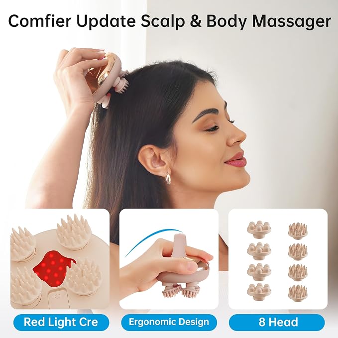 COMFIER Cordless Scalp Massager with 3 kneading Modes, [2026] Gift for Men,Women,Waterproof Head Massage with 8 Claws for Deep Cleansing,Head Scratcher,Body Massager,Cat Massage