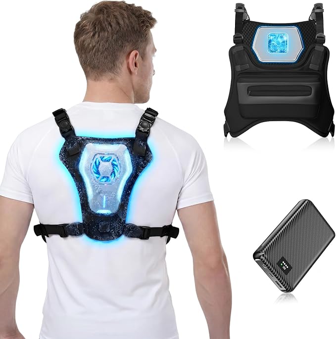Portable Cooling Vest with 30000mAh Battery, Wearable Cooler with Chest Pack, Lightweight Heat Relief Gear