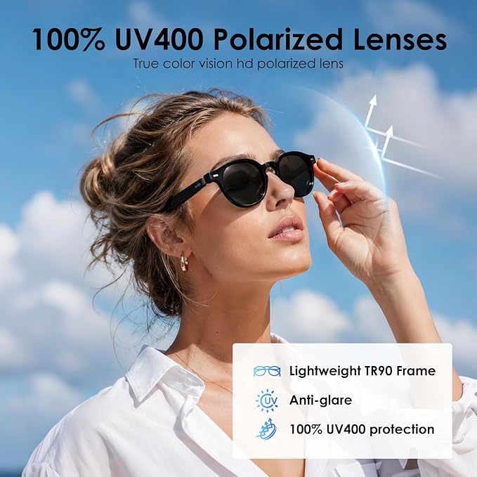 GetD 2026 New AI Glasses for Men & Women, Smart Sunglasses Powered by ChatGPT with 145-Language Translation, Bluetooth Sunglasses, 11H Music/9H Call, UV400 Polarized Lenses for Travel & Daily Use