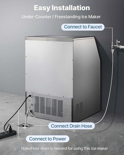 VEVOR Commercial Ice Maker Machine, 265 lbs/24h with 85 lbs Storage Capacity, Built-in/Freestanding/Under Counter, Stainless Steel Ice Maker with LED Display & Self-Cleaning, for Home Bar Restaurant