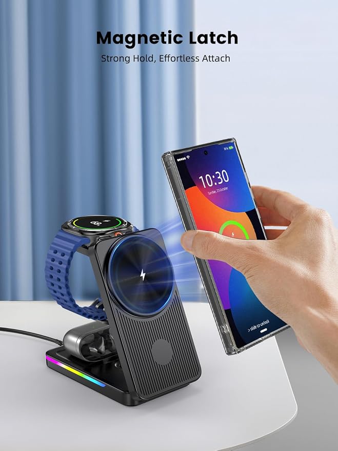 Magnetic Wireless Charger for Samsung Galaxy S26 Ultra, 3 in 1 Wireless Charging Station for Samsung Watch 8, Travel Foldable Charger Stand for Android S25 Ultra/Z Fold/Z Flip 7, Buds 4 Pro